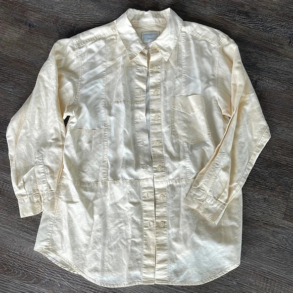 Susan Bristol Casuals Linen Patchwork Yellow Button Down - Picture 1 of 7